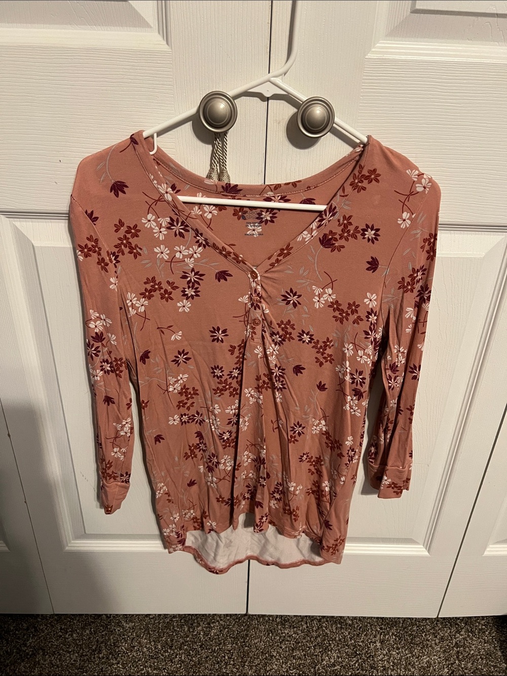Women’s Floral Tie-Front Long Sleeve Top - Dusty Rose